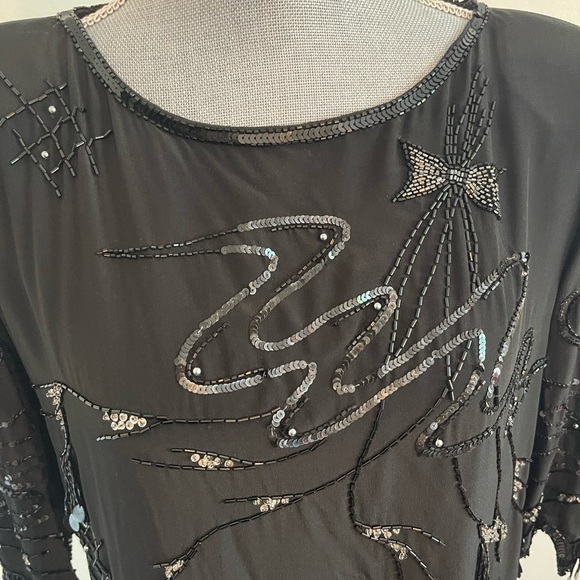 VTG Argenti Beaded 100% Silk Black Midi Dress - Picture 5 of 10